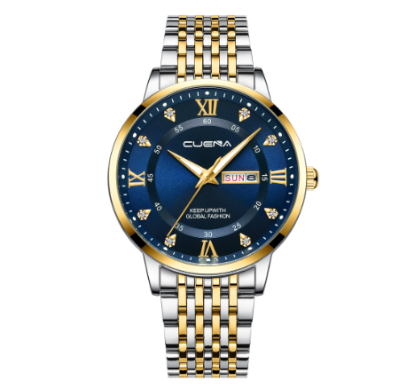 CUENA men's watch original brand luxury fashion business quartz waterproof  Watch SILVER GOLD BLUE
