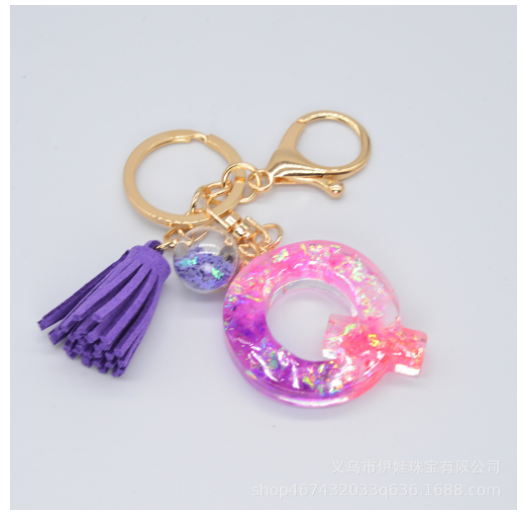 Cute Creative 26 Letter Alphabet Crystal Glitter Resin Keychain Women Tassels Keyring Car Key Holder Bag Charms Accessories Q