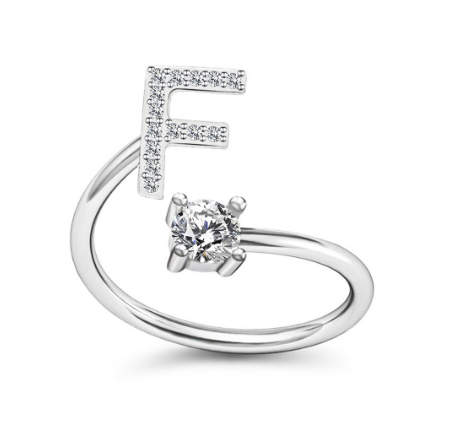 Simple Rhinestone 26 Letter Rings For Women Sliver Color Initials Adjustable Ring Opening Finger Accessories Wedding Jewelry F