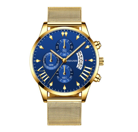 Luxury Gold Mens Stainless Steel Mesh Belt Quartz Watch Men Business Casual Wrist Watches Analog Clock Relo Ng Kalalakihan GOLD BLUE