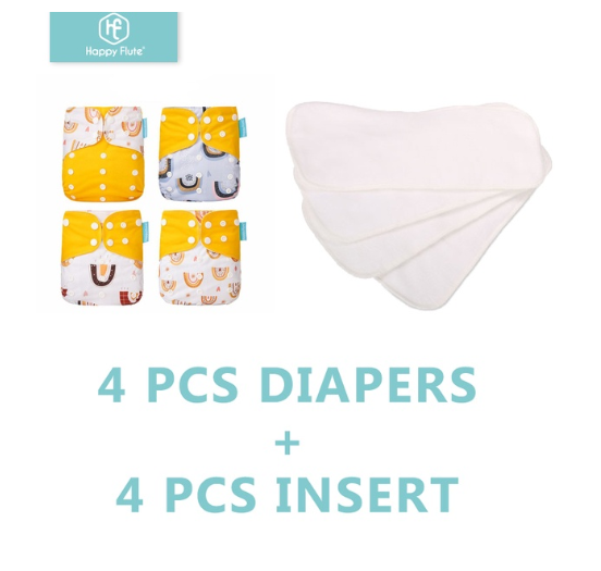 Happyflute 4Pcs Pocket Diapers Plus 4 Pcs Microfiber Insert Reusable Washable Ecological Cloth Diaper Fit 3 15kg Baby Set 22