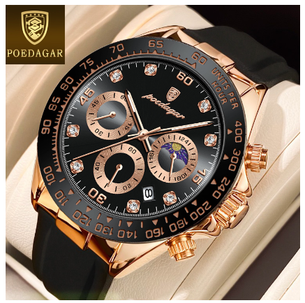 POEDAGAR multifunctional chronograph watch for men waterproof 2023 sale original fashion silicone sports watch luminous Watch BROWN BLACK