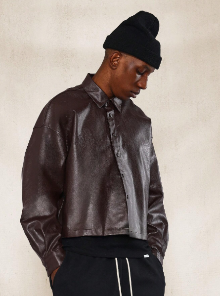 SUMWON PU Cropped Shirt With Logo Embossed & Label