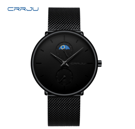 CRRJU Men's Watch Original Brand Multifunctional Fashion Business Analog Quartz Stainless Steel Waterproof 2263 X BLACK 2