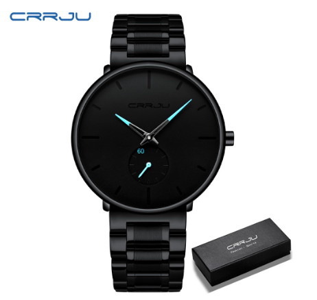 CRRJU Men's Fashion Black Stainless Steel Wrist Watch Waterproof Business Dress Watch for Men 2150S M17