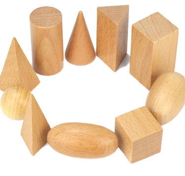 Wooden 3D Shapes Geometric Solid Blocks Preschool Learning Toys, Set of 10