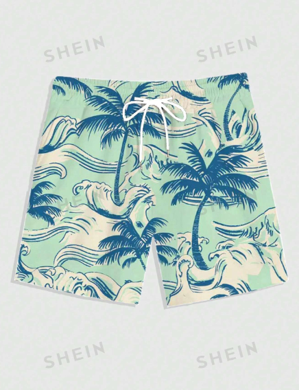 ROMWE Street Life Wave Coconut Tree Print Drawstring Casual Shorts For Summer