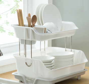 Dish Rack 2 Layers Kitchen Organizer Plate Drying Rack Space Saver Over Sink Dish Drainer Rack