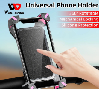 WEST BIKING Bicycle Phone Mount 360° View Stable Lockable Cellphone Holder 6.5 Inch GPS Smartphone Bracket Bike Accessories