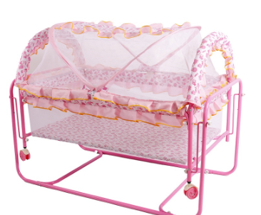 New Baby Crib Wrought Iron Bed with Rollers Removable Cradle Bed Light Multifunctional Crib with Net