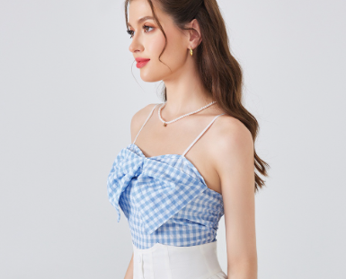 Lovito Cute Plaid Bow Front Camis for Women L54ED051 Blue