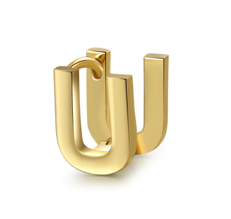 Unique Design Initial Letter Earrings 18K Gold Double Layer Letter Earrings Jewelry Single U