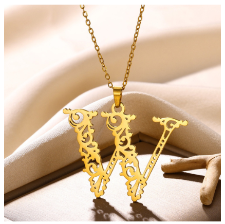 Initial Necklace for Women Men Girls Boys Gothic 18K Gold Plated 26 Letters Pendant Necklace Chain with Extension W