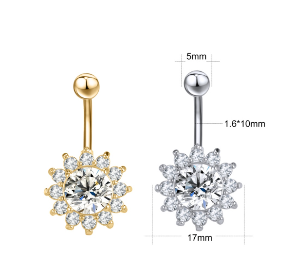 Silver Crystal Navel Rings Stainless Steel Belly Button Rings Gold Anti Allergy Flower Navel Piercings 8