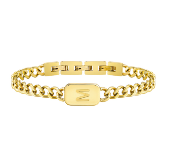 Vnox Letter Cuban Chain Bracelet for Women Men18K Gold Initial Name Stainless Steel 7MM Bracelet Chain Couple Gift Jewelry M