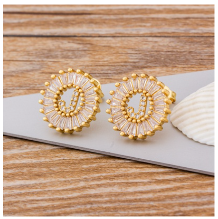 26 Initial Letter Earrings for Women Hypoallergenic Accessories Cute Alphabet AAA CZ Gold Stud Hikaw Jewelry J
