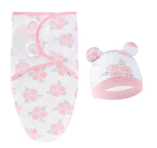 Newborn Baby Muslin Swaddle Blanket Hat Set Swaddle Bedding Wrap Blanket Baby Swaddling S45