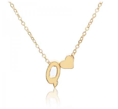 Necklace 26 Letter Pendant Necklace Women Peach Heart Shaped Clavicle Chain Necklace Accessories Q
