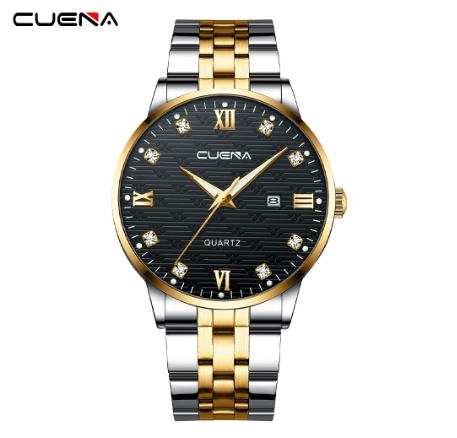 CUENA Men's Original Watch Luxury All Steel Fashion Business Analog Quartz Waterproof Watch SILVER GOLD BLACK