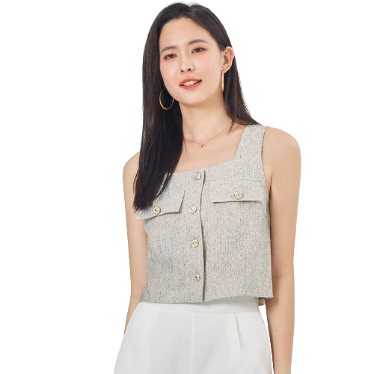 Lovito Women Elegant Plain Button Tank Top L68ED066 (White)