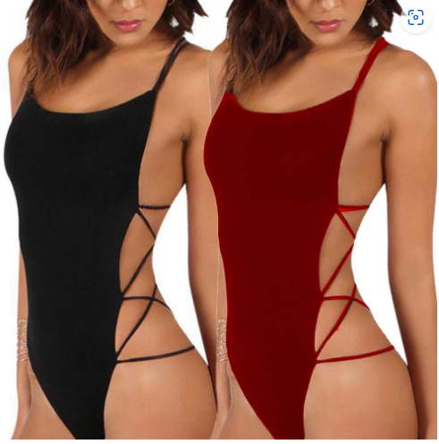 Sexy Strappy Backless Women Solid Color Monokini One-piece Swimwear Bodysuit