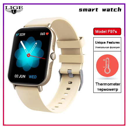 LIGE Men Smart Watch 1.69 Color Screen Full Touch Sport Fitness Tracker Bluetooth Call Smart Wrist Ladies Smartwatch SILICONE ROSEGOLD