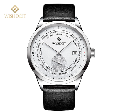 WISHDOIT Watch For Men Original Waterproof Leather Strap Business Fashion Luminous Automatic Mechanical Wristwatch SILVER