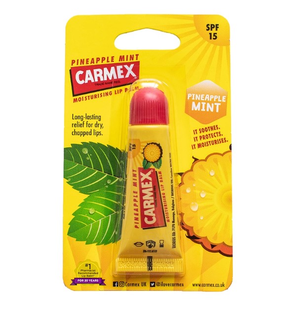 Carmex  Lip Balm in Squeeze Tube Pineapple Mint with SPF15 10G