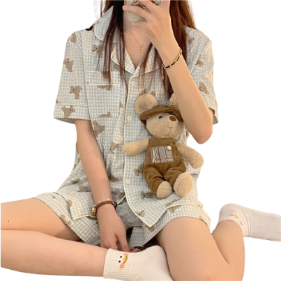 Lovito Women Casual Cartoon Pajama Sets LNA27371 (Green)