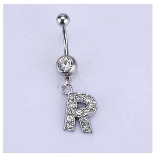 26 Letter A To Z Style Charm Stainless Steel Body Piercing JewelryCrystal Rhinestone Navel Belly Button Ring R
