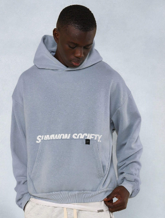 SUMWON Regular Fit Washed Overhead Hoodie With Graphic Print