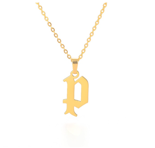 Maxzone Tiny Old English Letters Necklaces For Women Lowercase Initial A-Z Letter Pendant Necklace Men Vintage Font Boho Jewelry Gift P