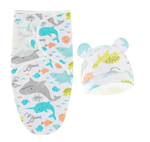 Cotton Newborn Sleeping Bag Baby Swaddle Blanket Pack Hat Adjustable Baby Set Newborn Sleeping Bag Plain Blanket D19