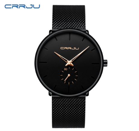 CRRJU Fashion Mens Watches Top Brand Luxury Quartz Watch Men Casual Slim Mesh Steel Waterproof Sport Watch 2150X BLACK ROSEGOLD 2