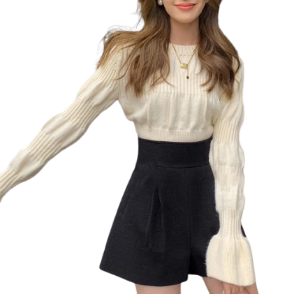 Lovito Women Casual Plain Trendy Sweater LNA39211 (Khaki/White)