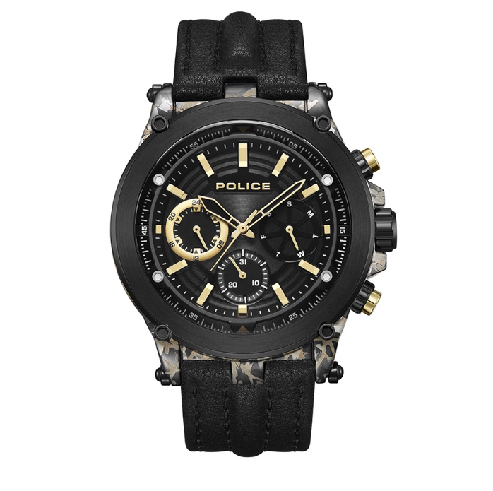 Police Taman Black Leather Analog Quartz Watch For Men PPEWJF2226641