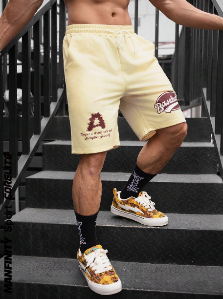 Manfinity Sport Corelite Men's Baseball Letter Printed Athletic Shorts