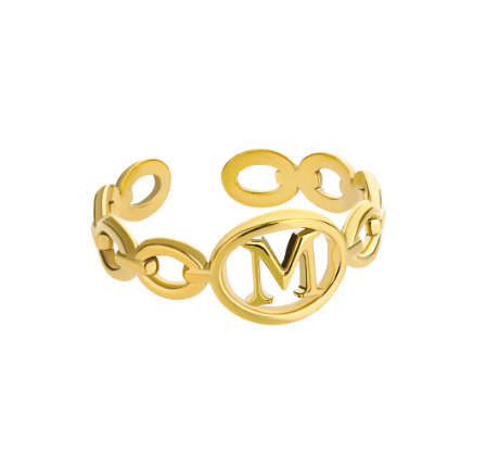 Kaijiang Hollow Initial Letter Rings For Women Gold Color Link Adjustable Open Ring Stainless Steel Jewelry Gift Fashion Accessories M