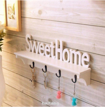 Wooden Wall Mounted Hook With Shelf Keyboard Home Decor