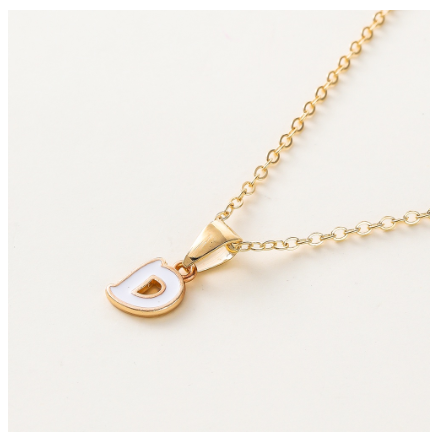 St.kunkka Three-Dimensional Metal English Letter Pendant Necklace Ladies Necklace A-Z for Gift D