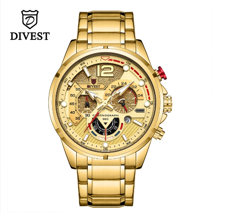 DIVEST Luxury Brand Men's Watches Original Fashion Chronograph Luminous Business Men Watch Casual Sport Waterproof Watch ALL GOLD