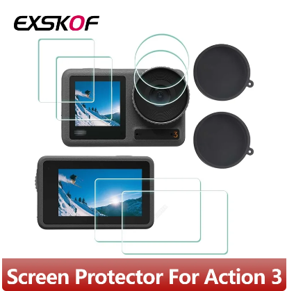 Screen Protector 9H Hardness Tempered Glass Anti-Scrach Silicone Lens Cap Cover for DJI OSMO Action 3 Action Camera Accessories