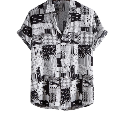Men's Fashion Trend Viscose Plaid Printing Short Sleeved Shirt Casual Button Down Button Down Original Plus Size