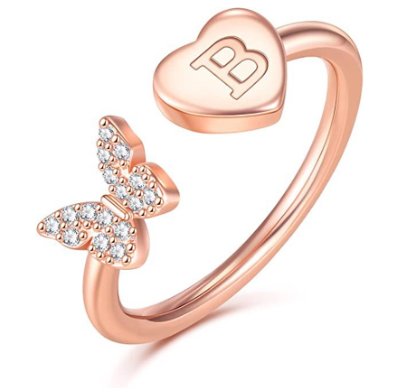 26 English letters Diamond ring Women's adjustable opening copper ring Jewelry B