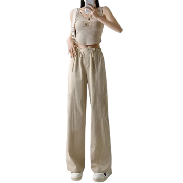 Lovito Women Button Lace Up Pants LNA19180 (Light Khaki)