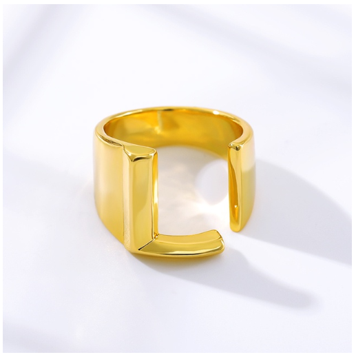 Maxzone Fashion Adjustable Open Gold Initial Rings For Women Stainless Steel A-Z Letter Ring Ladies Meaningful Wedding Jewelry Gift L
