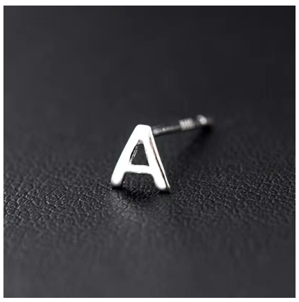 A-Z Initial Letter Stud Earrings for Women Girls Birthday Gift Silver Plated 26 Alphabet Name Ear Piercing Jewelry A
