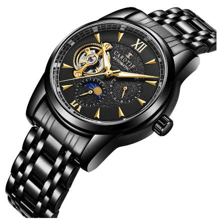 CAROTIF Automatic Tourbillon Watch for Men Gold Skeleton Luxury Stainless Steel Waterproof F6002-2 5