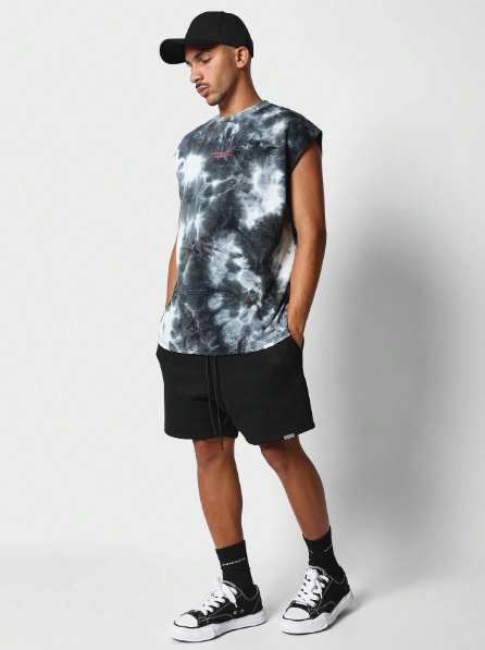 SUMWON Tie Dye Tank With Back Number Contrast Print
