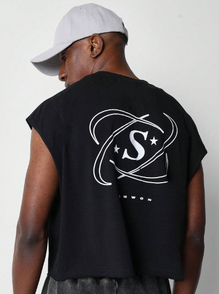 SUMWON Boxy Crop Fit Tank Top With Back Graphic